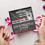 I Once Protected Him Now He Protects Me Proud Firefighter Mom American Flag Interlocking Hearts Pendant Necklace