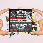 I Once Protected Him Now He Protects Me Proud Firefighter Mom American Flag Interlocking Hearts Pendant Necklace