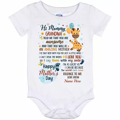 Personalized New Mom Onesie, White, Baby Onesie - 12 Month
