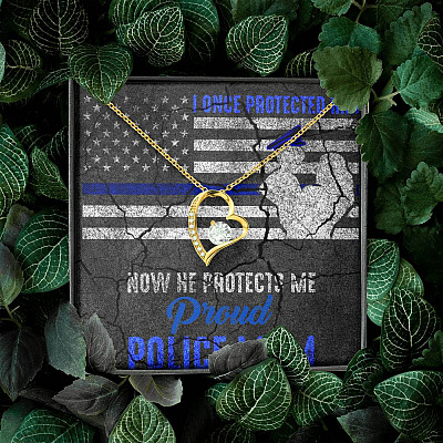 I Once Protected Him Now He Protects Me Proud Police Mom American Flag Forever Love Pendant Necklace