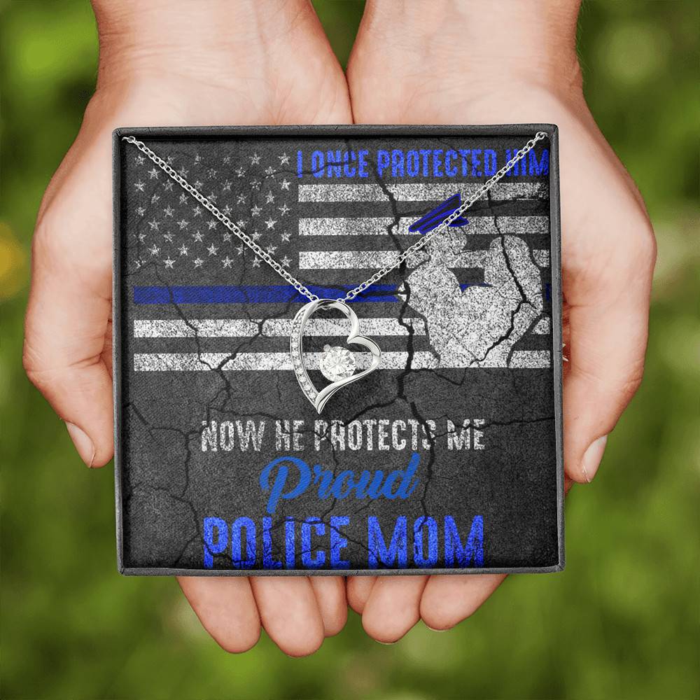 I Once Protected Him Now He Protects Me Proud Police Mom American Flag Forever Love Pendant Necklace
