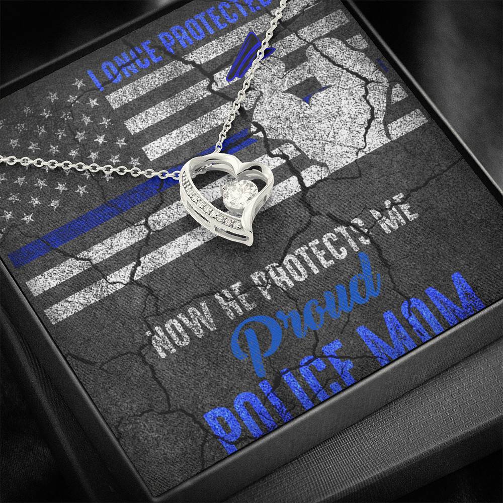 I Once Protected Him Now He Protects Me Proud Police Mom American Flag Forever Love Pendant Necklace