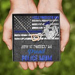 I Once Protected Him Now He Protects Me Proud Police Mom American Flag Interlocking Hearts Pendant Necklace