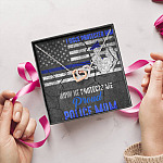 I Once Protected Him Now He Protects Me Proud Police Mom American Flag Interlocking Hearts Pendant Necklace