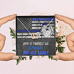I Once Protected Him Now He Protects Me Proud Police Mom American Flag Interlocking Hearts Pendant Necklace