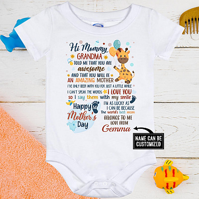 Alternative view of Personalized New Mom Mother's Day Gift Baby Onesie - Hi Mommy Grandma Told Me Toddler Baby Infant Bodysuit
