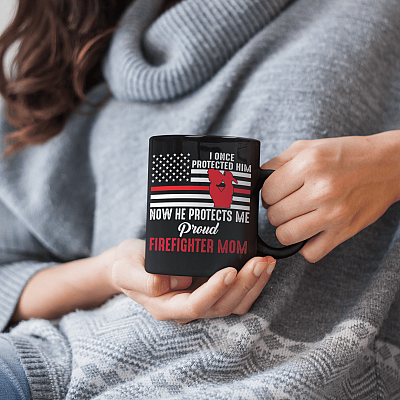Alternative view of I Once Protected Him Now He Protects Me Proud Firefighter Mom Coffee Mug-Beer Stein-Water Bottle-Color Changing Mug