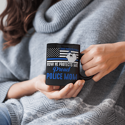 Alternative view of I Once Protected Him Now He Protects Me Proud Police Mom Coffee Mug-Beer Stein-Water Bottle-Color Changing Mug