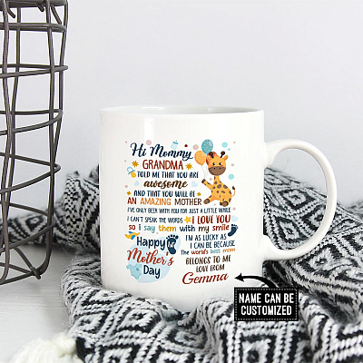 Alternative view of Personalized New Mom Mother's Day Gift Coffee Mug - Hi Mommy Grandma Told Me Travel Bottle