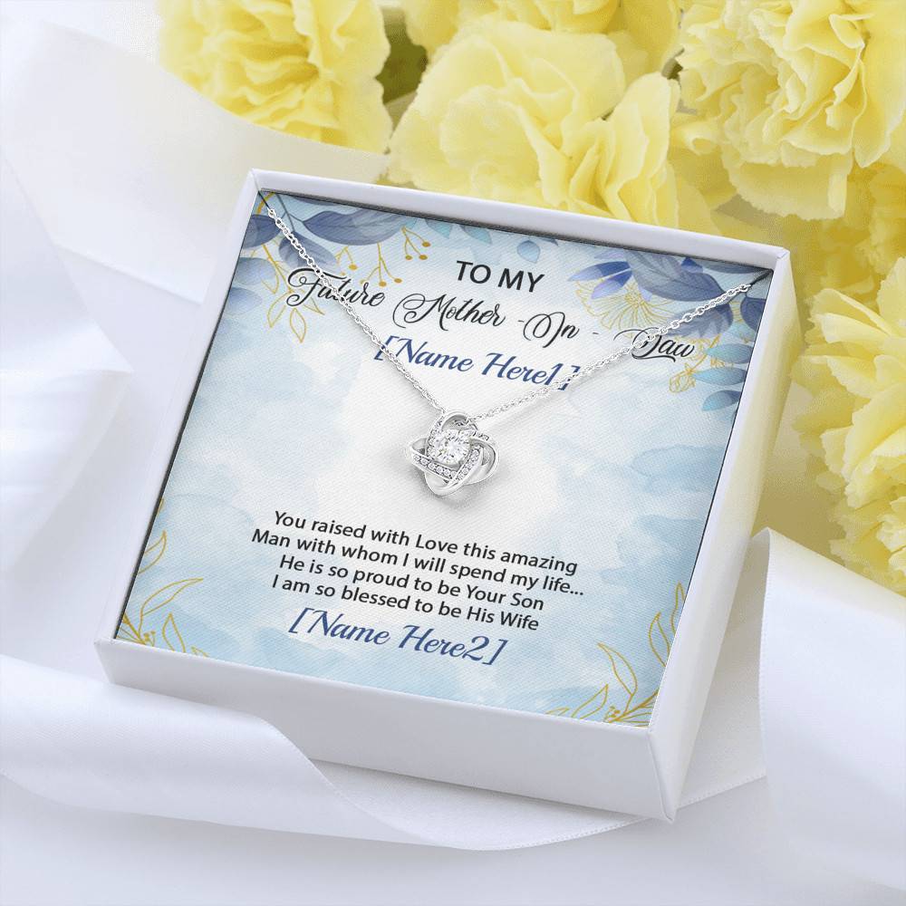 Personalized Text To My Future Mother-In-Law Saying I'm So Blessed To Be His Wife Saying Love Knot Necklace