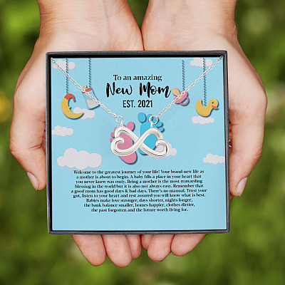 Alternative view of Personalized to An Amazing New Mom Infinity Heart Pendant Necklace