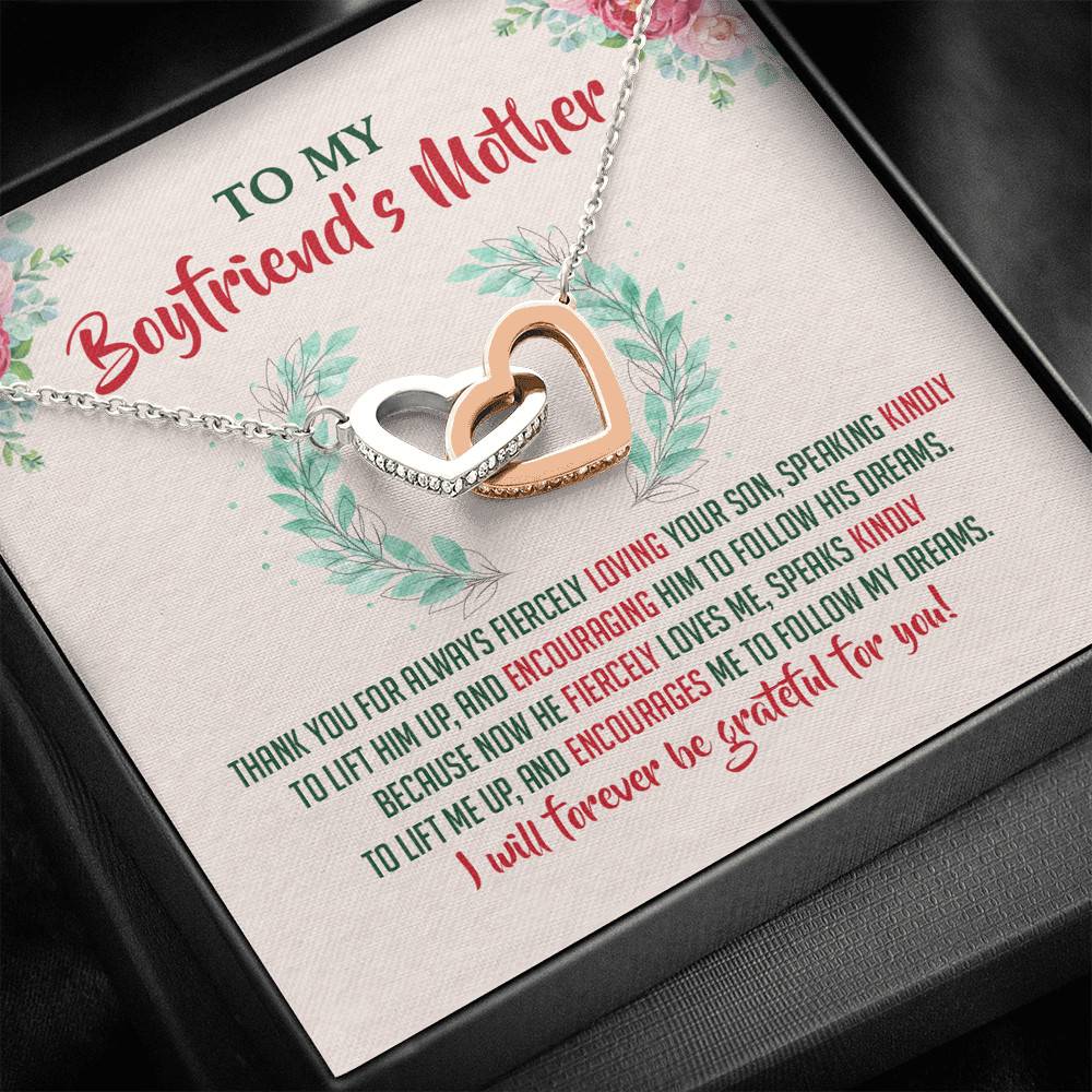 To My Boyfriend's Mother Thank You for Always Fiercely You Son Joined Interlocking Hearts Necklace
