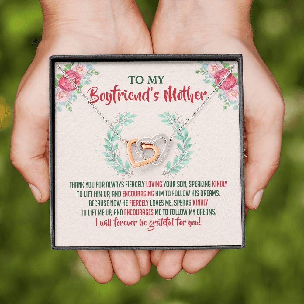 To My Boyfriend's Mother Thank You for Always Fiercely You Son Joined Interlocking Hearts Necklace