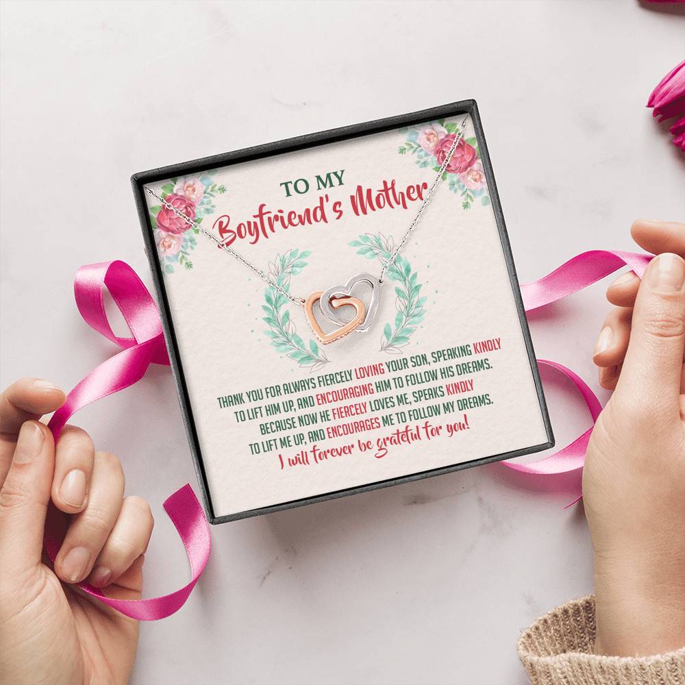 To My Boyfriend's Mother Thank You for Always Fiercely You Son Joined Interlocking Hearts Necklace