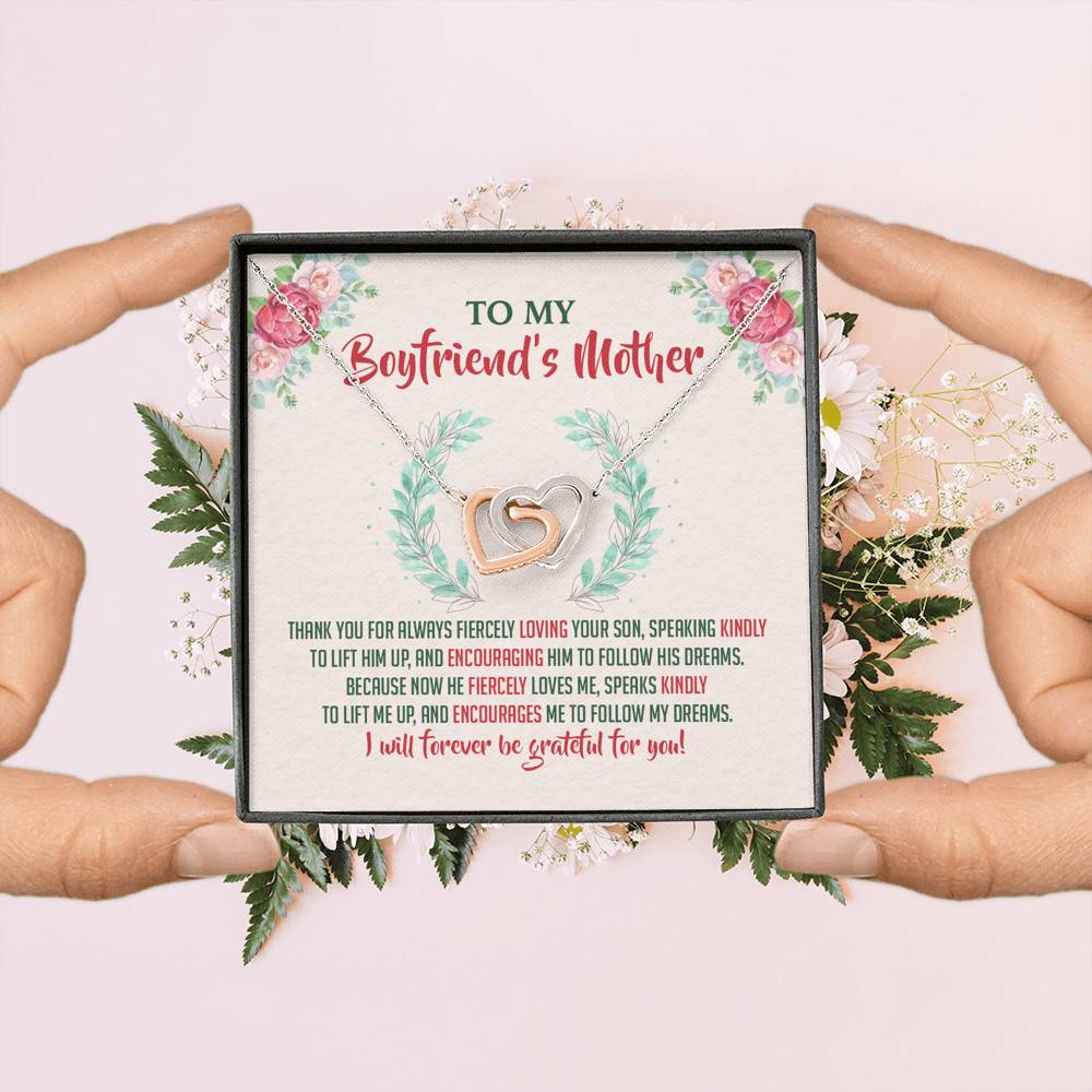 To My Boyfriend's Mother Thank You for Always Fiercely You Son Joined Interlocking Hearts Necklace