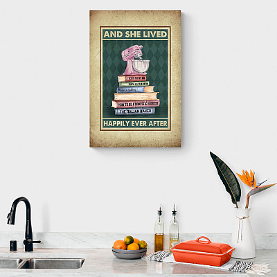 Alternative view of Love Baking Poster And She Lived Happily Ever After Wrapped Framed Canvas Prints - Unframed Poster
