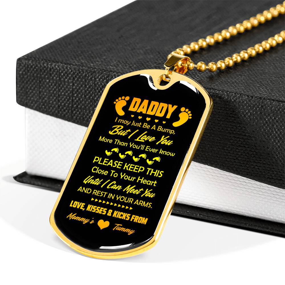 Footprint Daddy I May Just Be a Bump but I Love You More Than You'll Ever Know Dog Tag Pendant Necklace