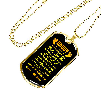 Footprint Daddy I May Just Be a Bump but I Love You More Than You'll Ever Know Dog Tag Pendant Necklace