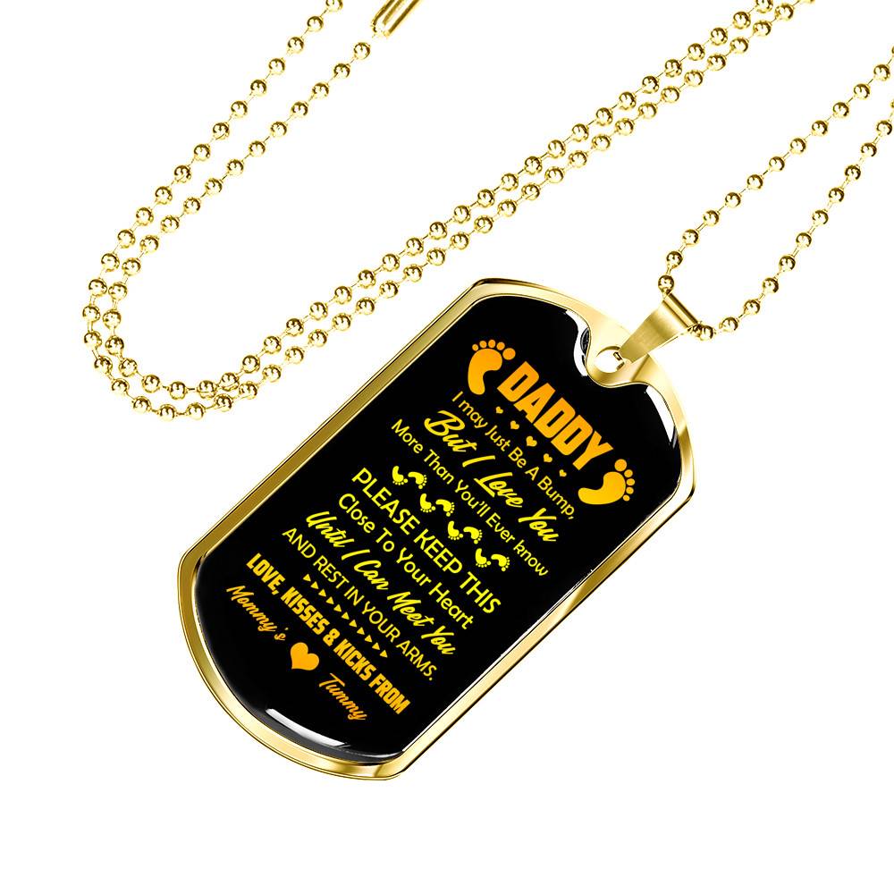 Footprint Daddy I May Just Be a Bump but I Love You More Than You'll Ever Know Dog Tag Pendant Necklace