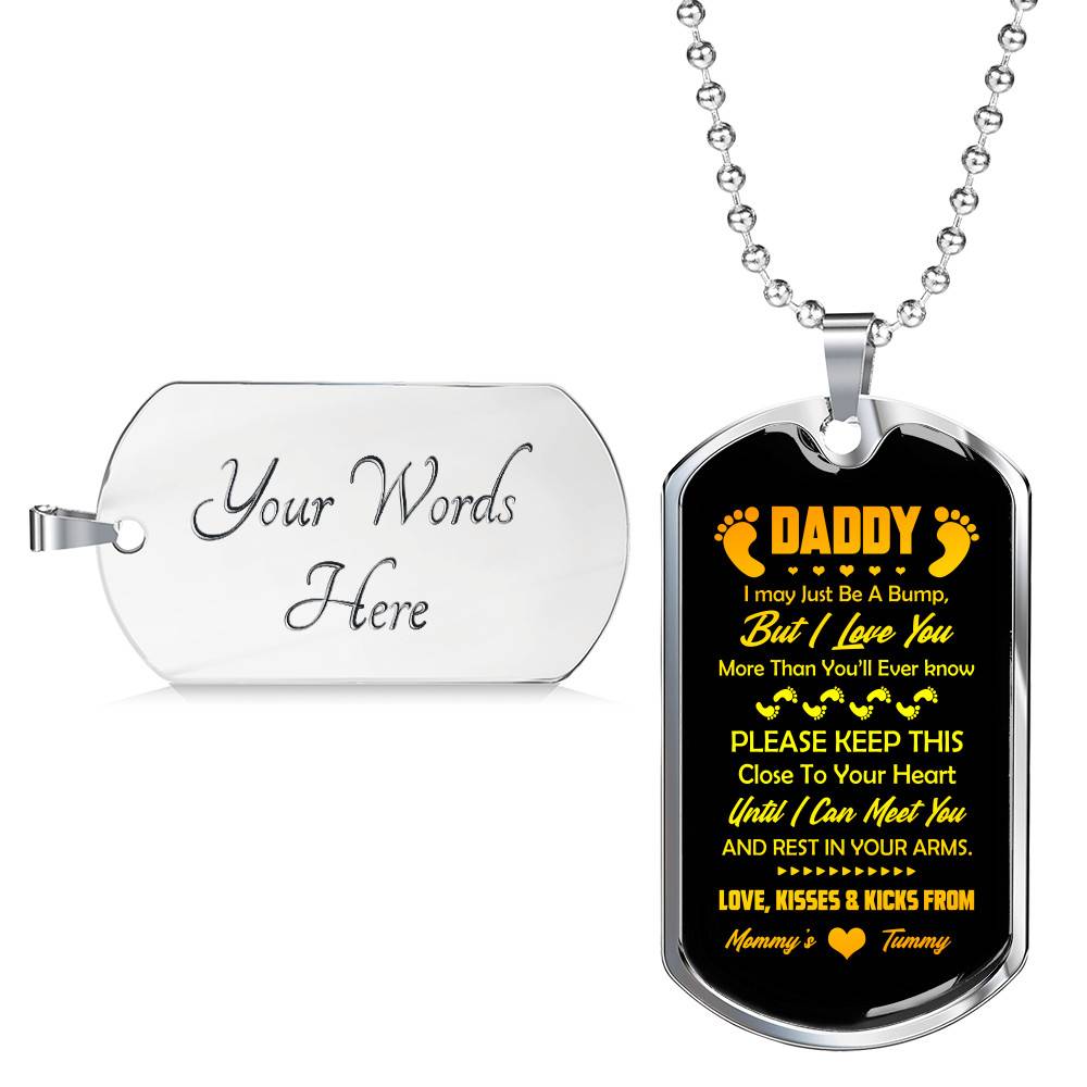 Footprint Daddy I May Just Be a Bump but I Love You More Than You'll Ever Know Dog Tag Pendant Necklace