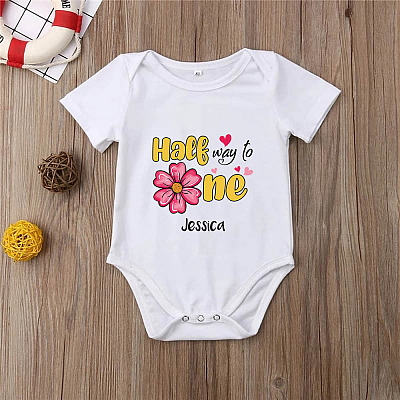 Alternative view of Personalized Half Way to One Birthday Girl Baby Onesie - Toddler Baby Infant Bodysuit