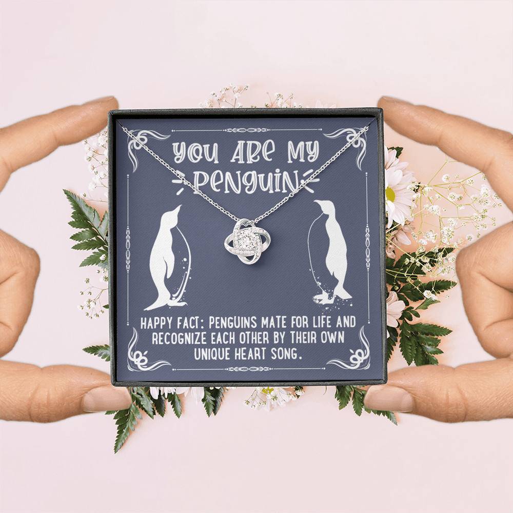 You Are My Penguin Love Knot Pendant Necklace - Penguin Gift Necklace - Anniversary Gift Necklace