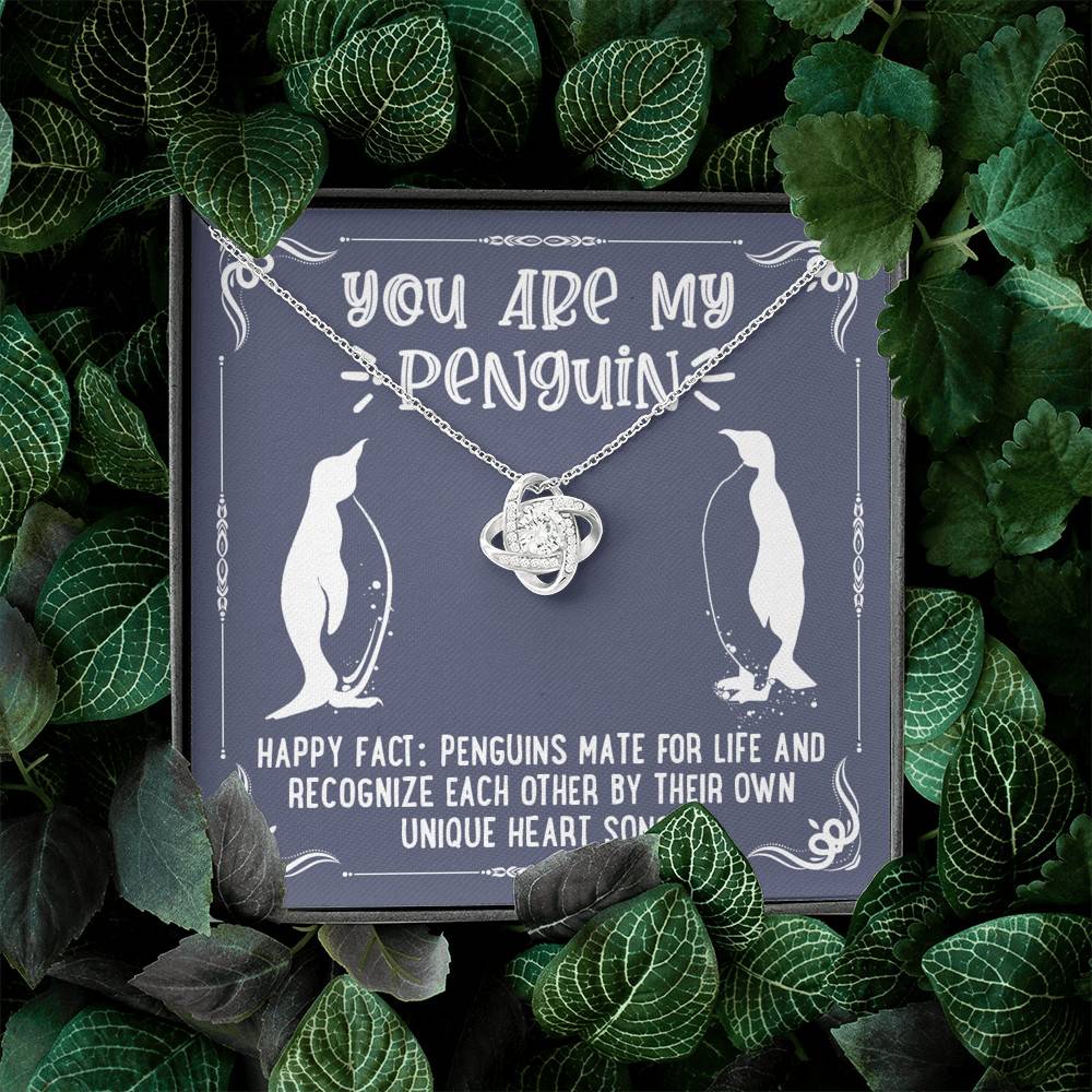 You Are My Penguin Love Knot Pendant Necklace - Penguin Gift Necklace - Anniversary Gift Necklace