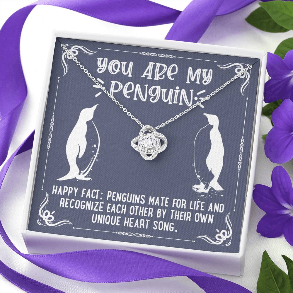 You Are My Penguin Love Knot Pendant Necklace - Penguin Gift Necklace - Anniversary Gift Necklace
