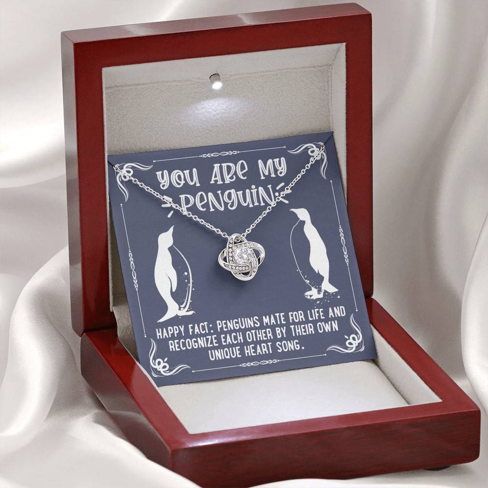 You Are My Penguin Love Knot Pendant Necklace - Penguin Gift Necklace - Anniversary Gift Necklace