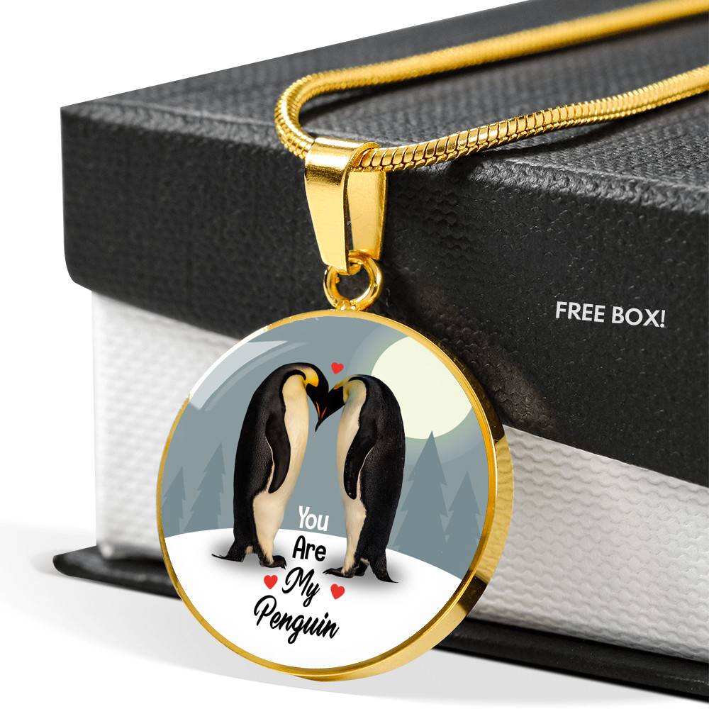 You Are My Penguin Circle Pendant Necklace - Penguin Gift Necklace - Anniversary Gift Necklace-Bangle