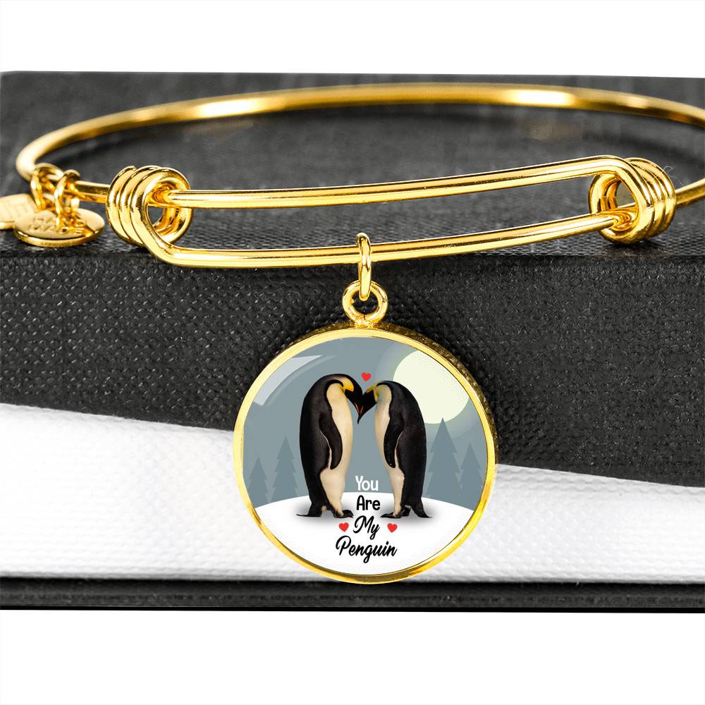 You Are My Penguin Circle Pendant Necklace - Penguin Gift Necklace - Anniversary Gift Necklace-Bangle