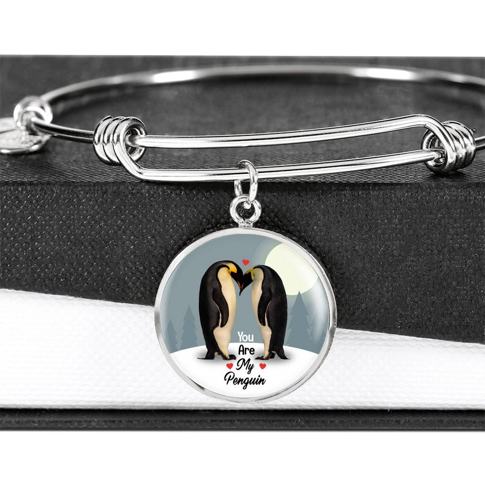 You Are My Penguin Circle Pendant Necklace - Penguin Gift Necklace - Anniversary Gift Necklace-Bangle