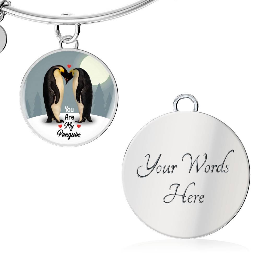 You Are My Penguin Circle Pendant Necklace - Penguin Gift Necklace - Anniversary Gift Necklace-Bangle