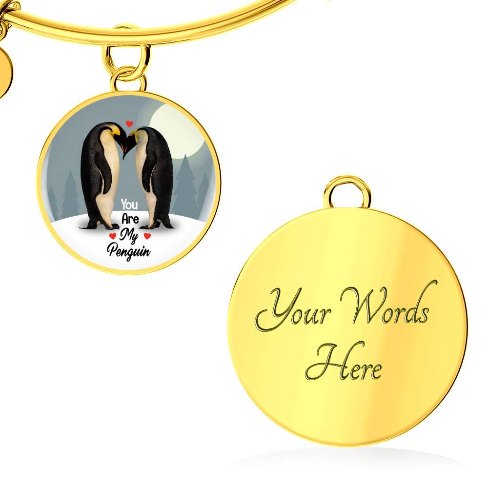 You Are My Penguin Circle Pendant Necklace - Penguin Gift Necklace - Anniversary Gift Necklace-Bangle