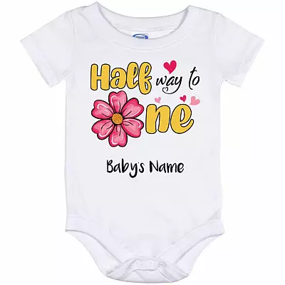 Personalized Half, White, Baby Onesie - 12 Month