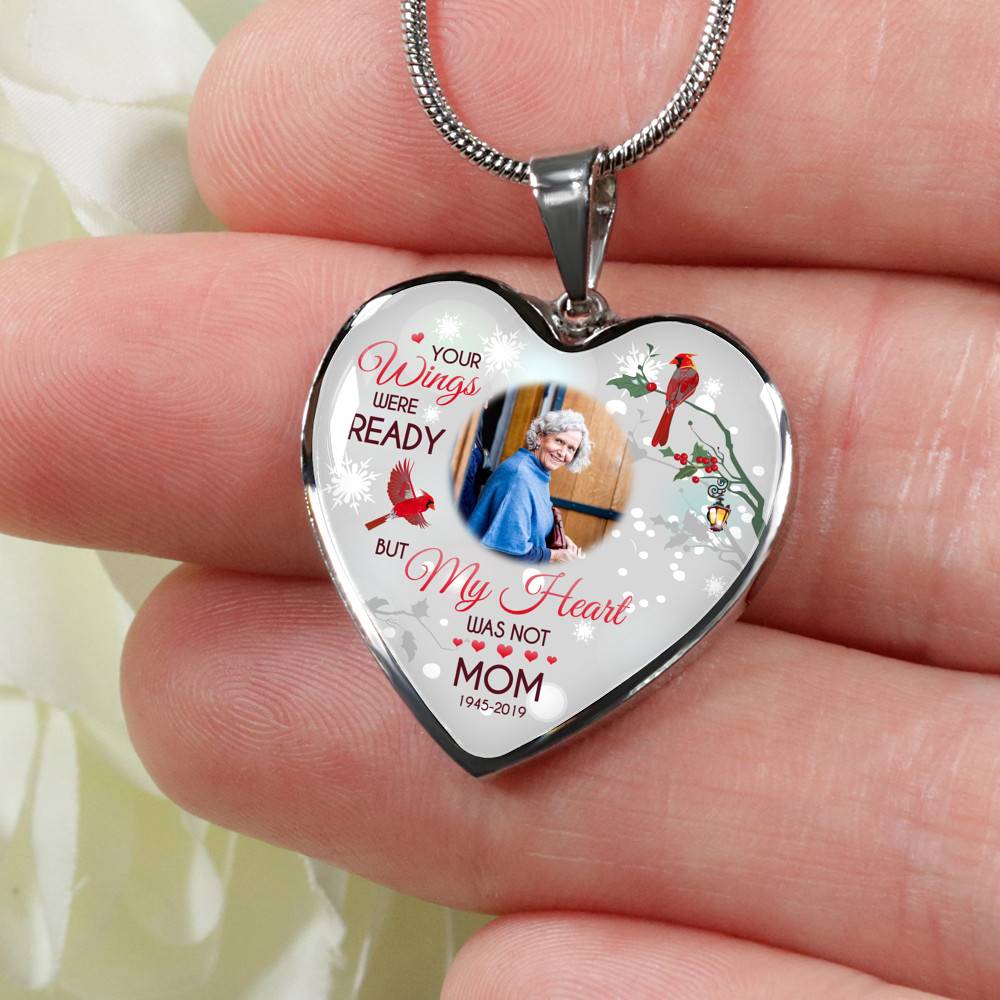 Personalized Photo Your Wings Were Ready But My Heart Was Not Cardinal Bird Heart Pendant Necklace – Bangle
