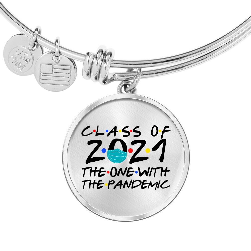 Class of 2021 the One with The Pandemic Friend Circle Pendant Necklace Graduation Gifts - Bangle - Circle Luxury Bangle (Silver)