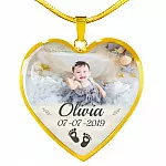 Personalized Photo Baby Feet Heart Pendant Necklace - Heart Luxury Necklace (Gold Plated)