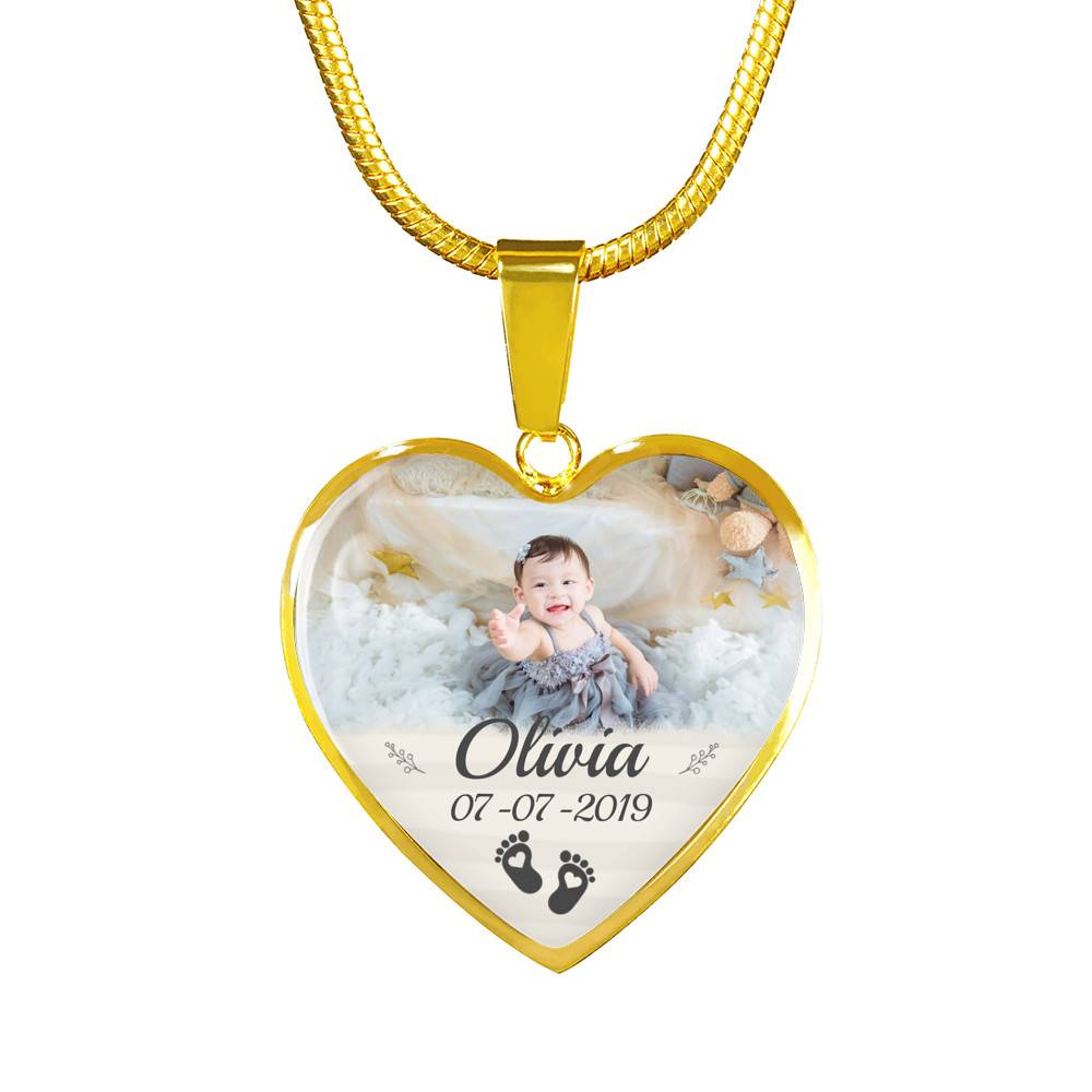 Personalized Photo Baby Feet Heart Pendant Necklace - Heart Luxury Necklace (Gold Plated)