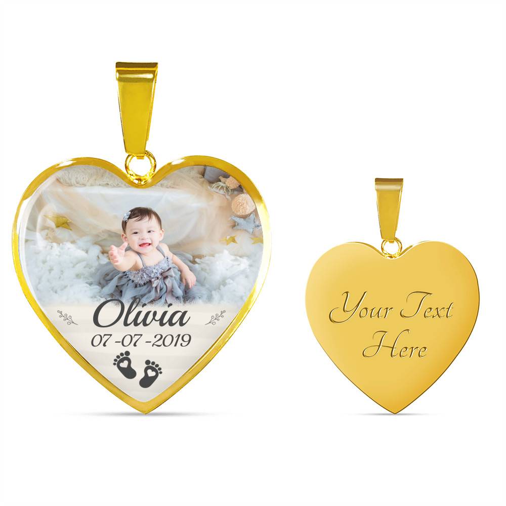 Personalized Photo Baby Feet Heart Pendant Necklace - Heart Luxury Necklace (Gold Plated)
