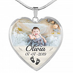 Personalized Photo Baby Feet Heart Pendant Necklace - Heart Luxury Necklace (Silver)
