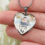 Personalized Photo Baby Feet Heart Pendant Necklace - Heart Luxury Necklace (Silver)