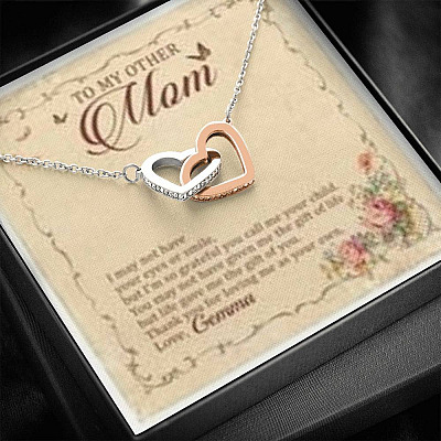 Personalized To My Other Mom I May Not Have Your Eyes Or Smile Interlocking Hearts Pendant Necklace
