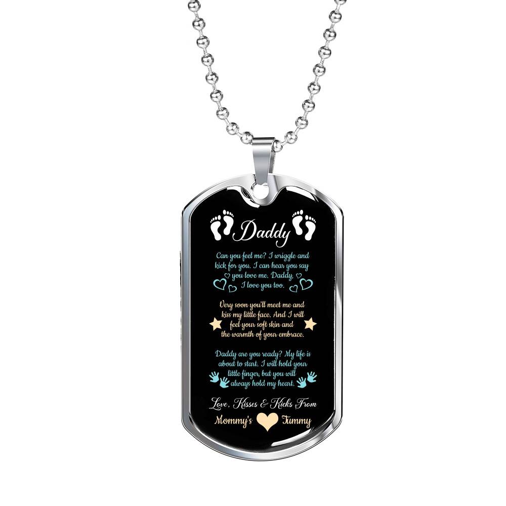 Daddy From Baby Bump Can You Feel Me I Am Wriggle And Kick Dog Tag Pendant Necklace - First Time Dad Gift - Dog Tag (Silver)