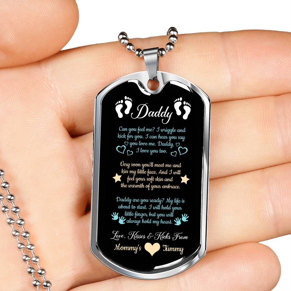 Daddy From Baby Bump Can You Feel Me I Am Wriggle And Kick Dog Tag Pendant Necklace - First Time Dad Gift - Dog Tag (Silver)
