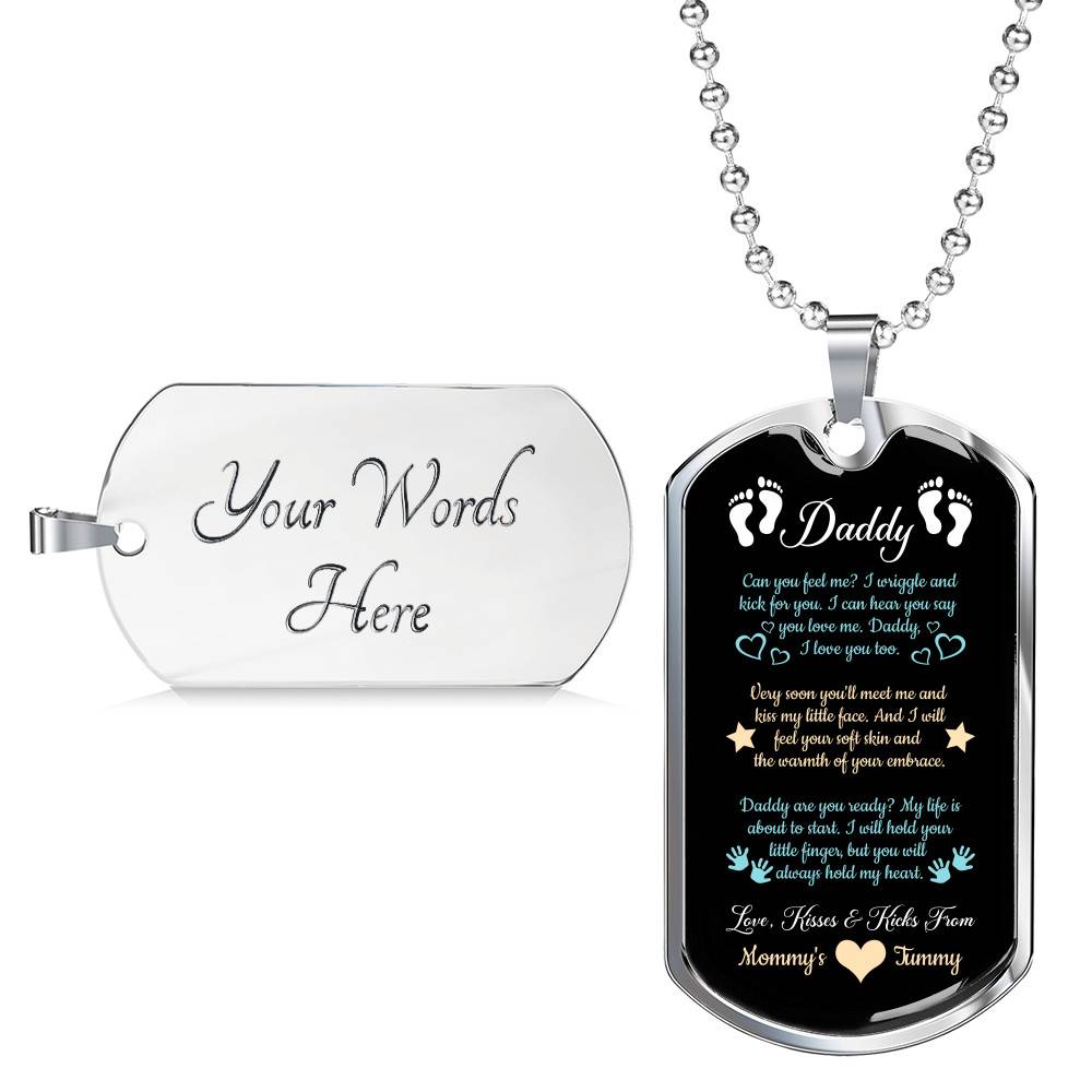 Daddy From Baby Bump Can You Feel Me I Am Wriggle And Kick Dog Tag Pendant Necklace - First Time Dad Gift - Dog Tag (Silver)