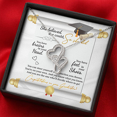 She Believed She Could So She Did Congratulations On Your Graduation Double Hearts Necklace