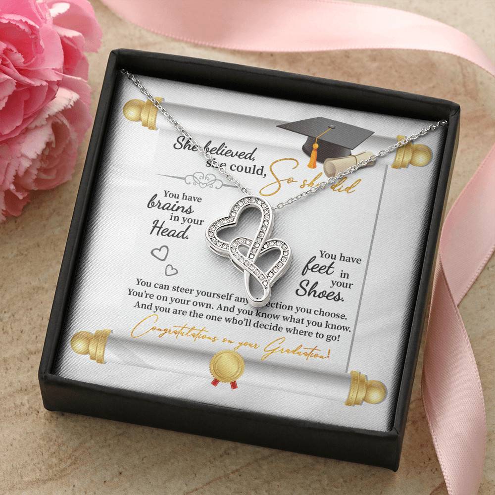 She Believed She Could So She Did Congratulations On Your Graduation Double Hearts Necklace