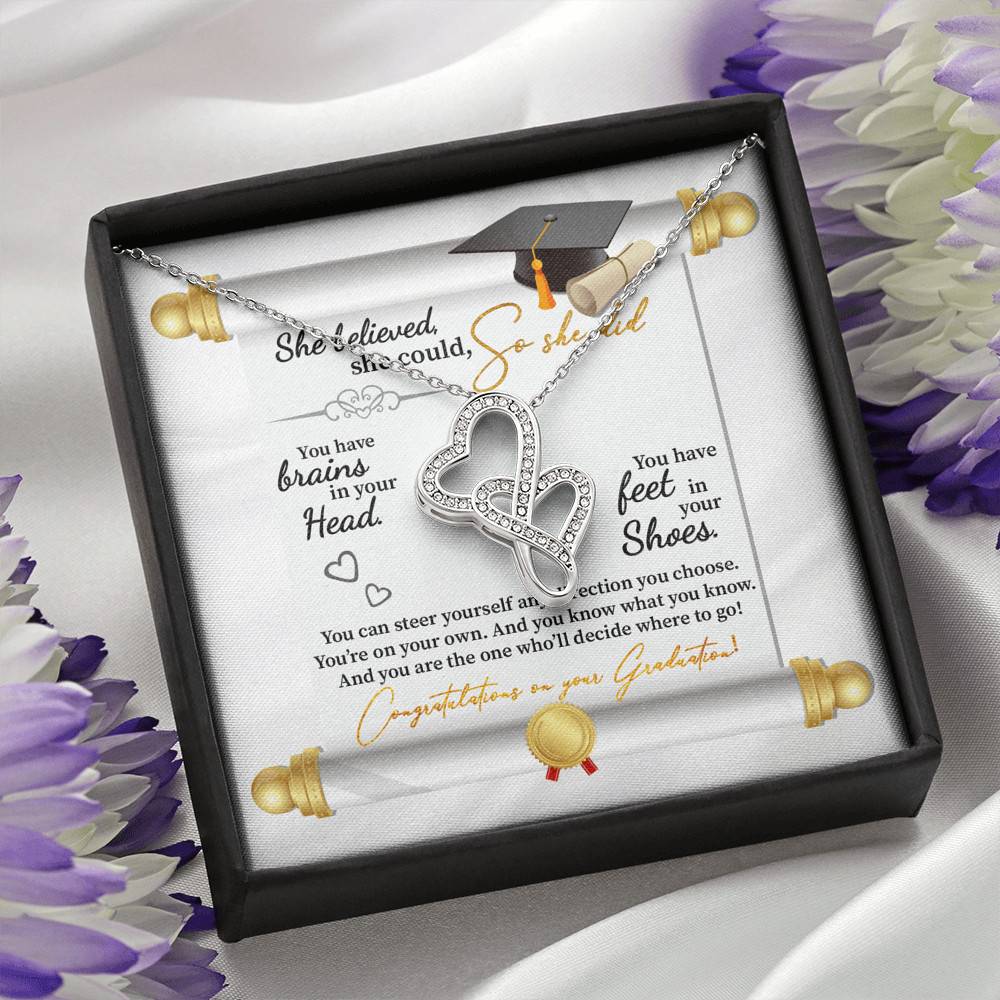 She Believed She Could So She Did Congratulations On Your Graduation Double Hearts Necklace