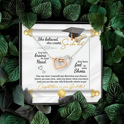 She Believed She Could So She Did Congratulations On Your Graduation Joined Interlocking Hearts Necklace